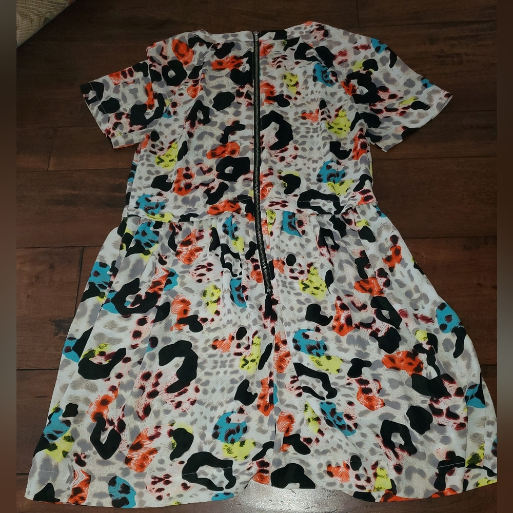 Topshop Multicolor Leopard Print Short-Sleeve Tunic Dress Size 6 - Picture 6 of 11